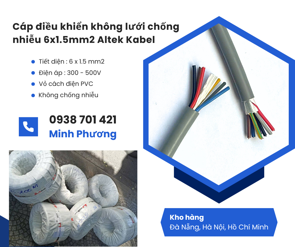 Cáp điều khiển không lưới chống nhiễu 6x1.5 Altek Kabel phân phối toàn quốc